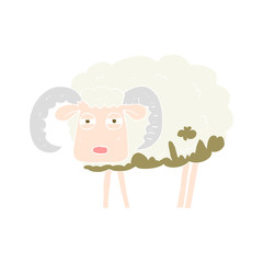 flat color illustration of a cartoon ram covered in mud