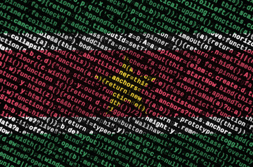 Suriname flag  is depicted on the screen with the program code. The concept of modern technology...
