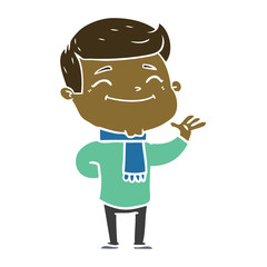 happy flat color style cartoon man