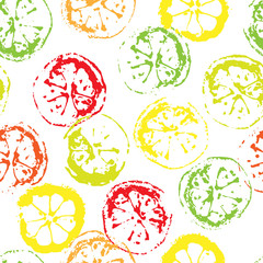 Citrus seamless pattern. Slices of citrus fruits, lime, lemon and orange. Vector illustration.