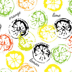 Citrus seamless pattern. Slices of citrus fruits, lime, lemon and orange. Vector illustration.
