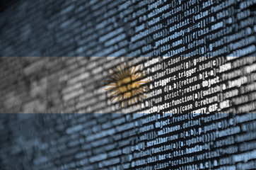 Argentina flag  is depicted on the screen with the program code. The concept of modern technology...