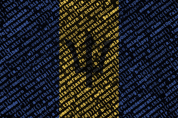 Barbados flag  is depicted on the screen with the program code. The concept of modern technology...