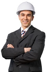 Smiling Construction Engineer Standing with Arms Folded -