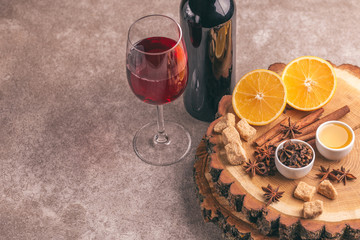 Red mulled wine recipe ingredients. Winter warming drink
