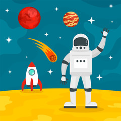 Naklejka premium Hello from spaceman concept background. Flat illustration of hello from spaceman vector concept background for web design
