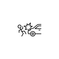 car knock down a pedestrian symbol line black icon on white background