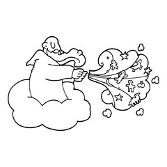 line drawing cartoon god on cloud