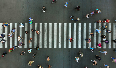 Aerial. Pedestrian crossing.