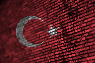 Turkey flag  is depicted on the screen with the program code. The concept of modern technology and...