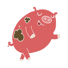 flat color style cartoon dancing pig