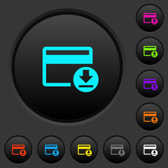 Money withdrawal with credit card dark push buttons with color icons