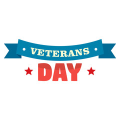 Ribbon veterans day logo. Flat illustration of ribbon veterans day vector logo for web design