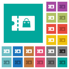 Bag discount coupon square flat multi colored icons