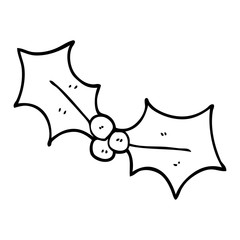 line drawing cartoon christmas holly