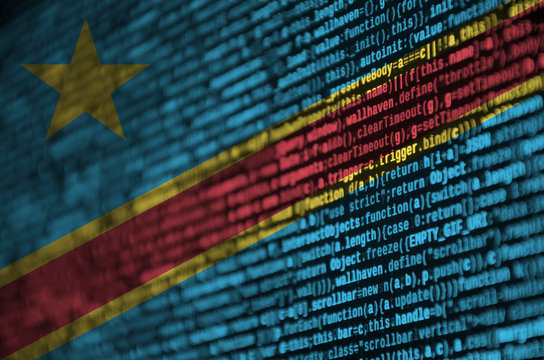 Democratic Republic of the Congo flag  is depicted on the screen with the program code. The concept of modern technology and site development - Powered by Adobe