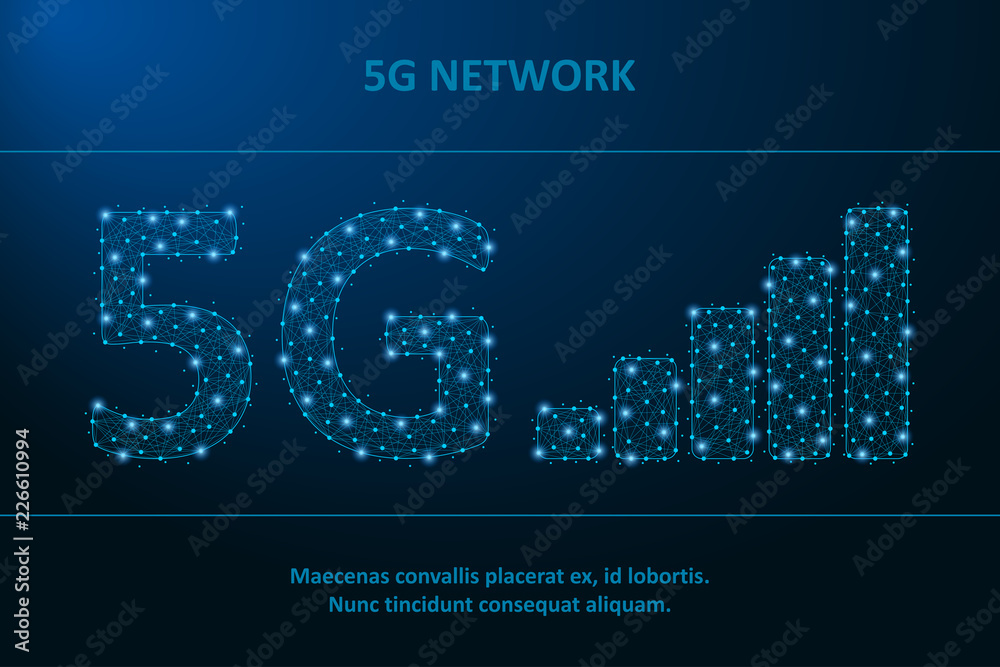 Aufkleber 5G internet sign made by points and lines. Global speed network, wifi sign with polygonal wireframe mesh. Low poly wireless internet network connection. Vector illustration.