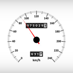 Car speedometer with speed scale and kilometer counter. Vector illustration.