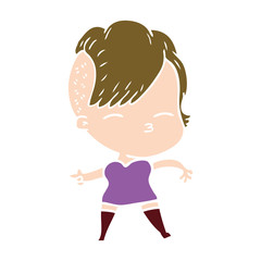 flat color style cartoon squinting girl