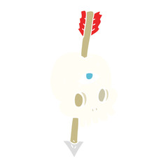 flat color illustration of a cartoon magic skull with arrow through brain