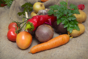 A small set of vegetables collected from the garden in autumn