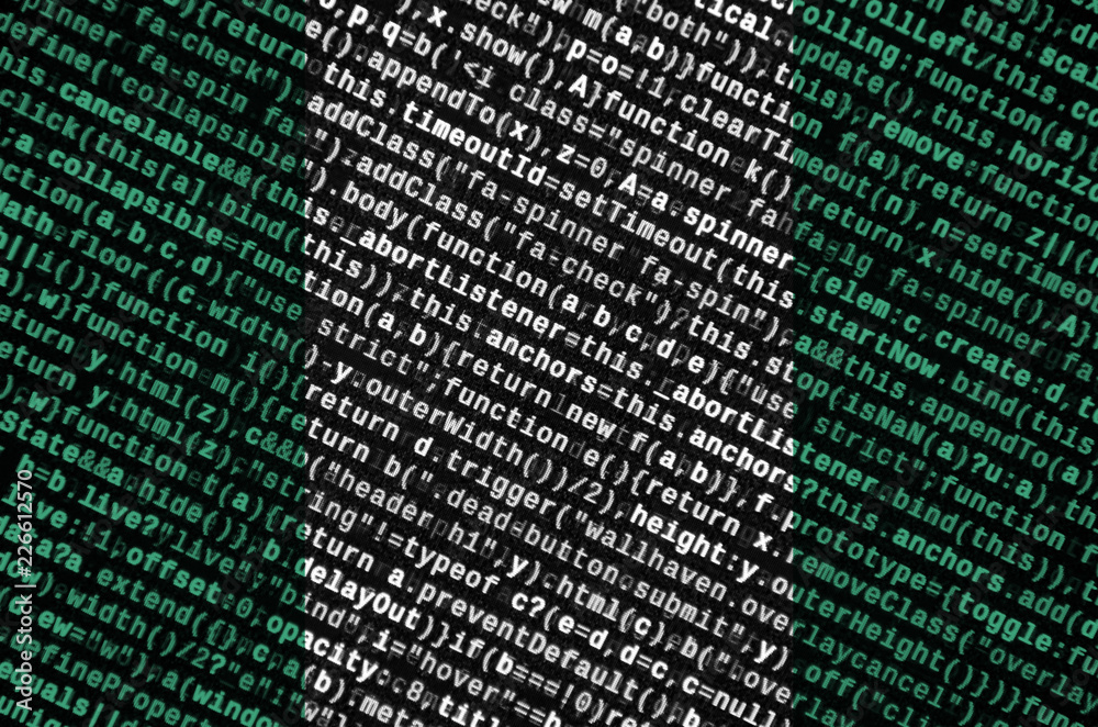 Wall mural nigeria flag is depicted on the screen with the program code. the concept of modern technology and s