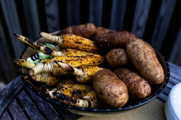 Potatoes and corn in the cobb