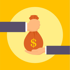 Give corruption money bag concept background. Flat illustration of give corruption money bag vector concept background for web design