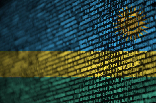 Rwanda Flag  Is Depicted On The Screen With The Program Code. The Concept Of Modern Technology And Site Development