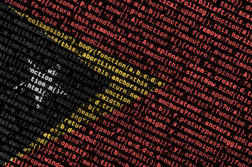Timor Leste flag  is depicted on the screen with the program code. The concept of modern technology...