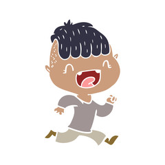 flat color style cartoon happy boy laughing and running away