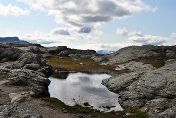 small lake on the top of mountains on Trolltunga trek