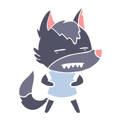 flat color style cartoon wolf showing teeth