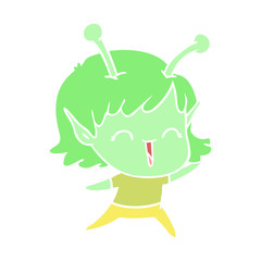 flat color style cartoon alien girl laughing