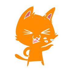 flat color style cartoon cat hissing