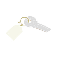 flat color illustration of a cartoon key with tag