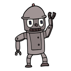 cartoon doodle robot waving