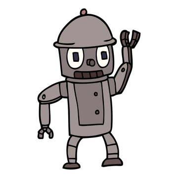 cartoon doodle robot waving