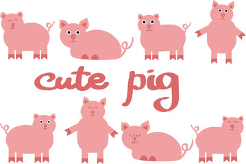 Fototapeta premium Hand drawn vector illustration of cute pig - symbol of 2019 new year. Cute cartoon character.