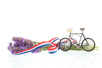 Biking in France on white background