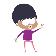 happy flat color style cartoon boy waving