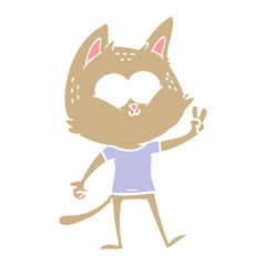 flat color style cartoon cat giving peace sign