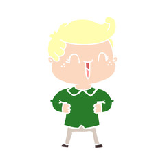 flat color style cartoon laughing boy with hands on hips