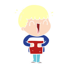 laughing flat color style cartoon man holding book