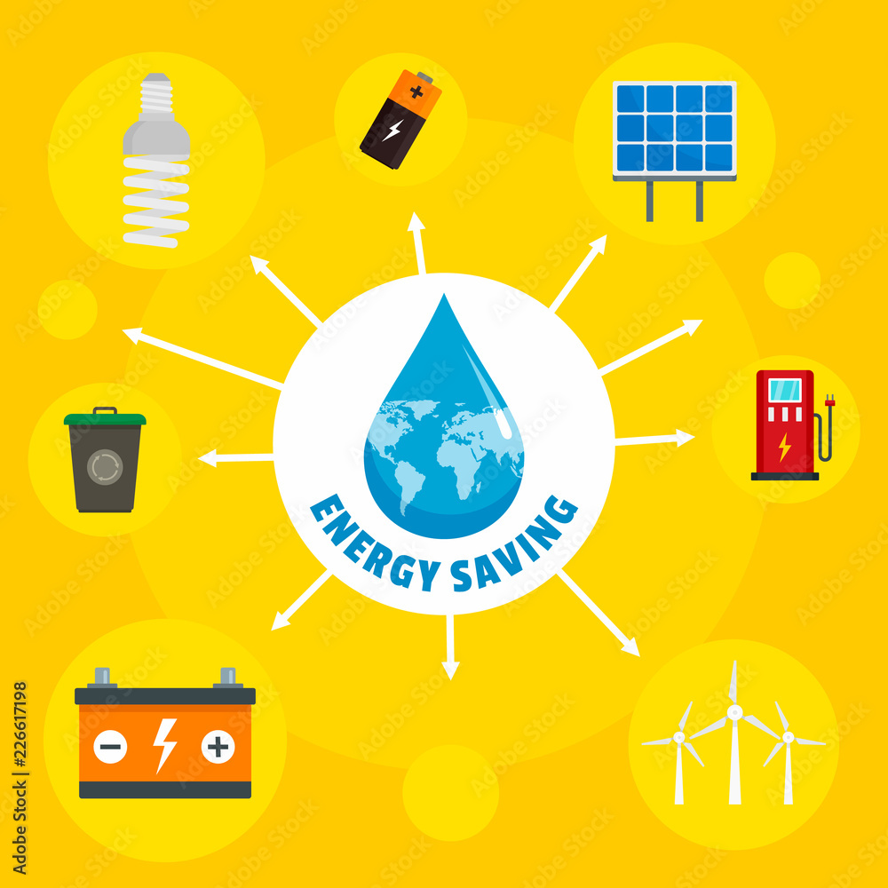 Poster energy saving element concept background. flat illustration of energy saving element vector concept 