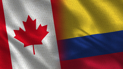 Canada and Colombia - 3D illustration Two Flag Together - Fabric Texture