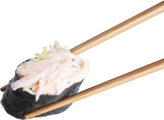 Wooden Chopsticks with Gunkan Sushi - Isolated