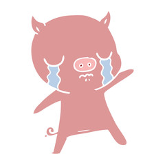 flat color style cartoon pig crying