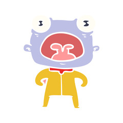 flat color style cartoon weird alien shouting