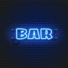 Fototapeta na wymiar Neon lamp bar banner on brick wall background. Las Vegas consept. Vector illustration.